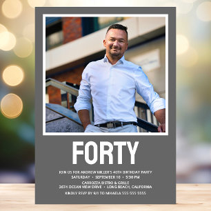 Fyrtio foto med fetstil vid 40:e födelsedag inbjudningar