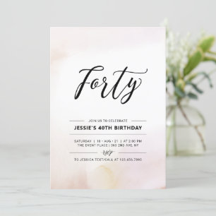 Fyrtio Minimal 40-års födelsedagsfest Watercolor Inbjudningar