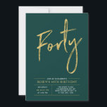 Fyrtio | Modern Guld & Grönt 40:e födelsedag Party Inbjudningar<br><div class="desc">Fira din speciella dag med den här enkla snyggtens 40-åriga festinbjudan. Den här designen har ett penselskript med chicen "40" med en ren layout i grönt & guld färg-kombinationen. Fler formgivningar och party-tillbehör finns på min butik BaraBomDesign.</div>
