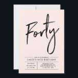 Fyrtio | Modern rosa 40-årsfest Inbjudningar<br><div class="desc">Fira din speciella dag med denna enkla och stilrena inbjudan till 40-årsfest. Designen har en chic penselskrift "Fyrtio" med en ren layout i svart och rosa färgkombination. Fler designs finns tillgängliga i min butik BaraBomDesign.</div>
