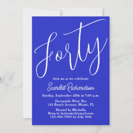 Fyrtio Modern Royal Blue 40:e födelsedagen Party Inbjudningar