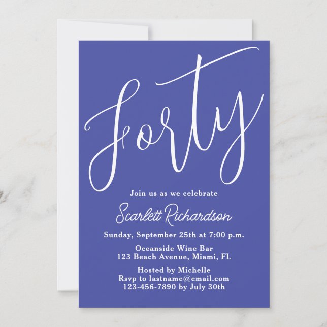 Fyrtio moderna skript Lavender Lila 40:e födelseda Inbjudningar (Framsida)