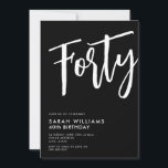 Fyrtio moderna svarta och vita 40:e födelsedagen inbjudningar<br><div class="desc">40-dagars inbjudan till svart och vitt,  40 dagar</div>