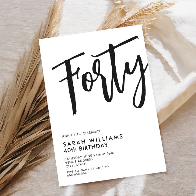 Fyrtio moderna svarta och vita 40:e födelsedagen inbjudningar (Skapare uppladdad)
