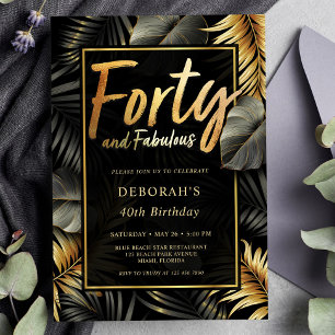 Fyrtio och Fabulous Black och Guld 40:e födelsedag Inbjudningar