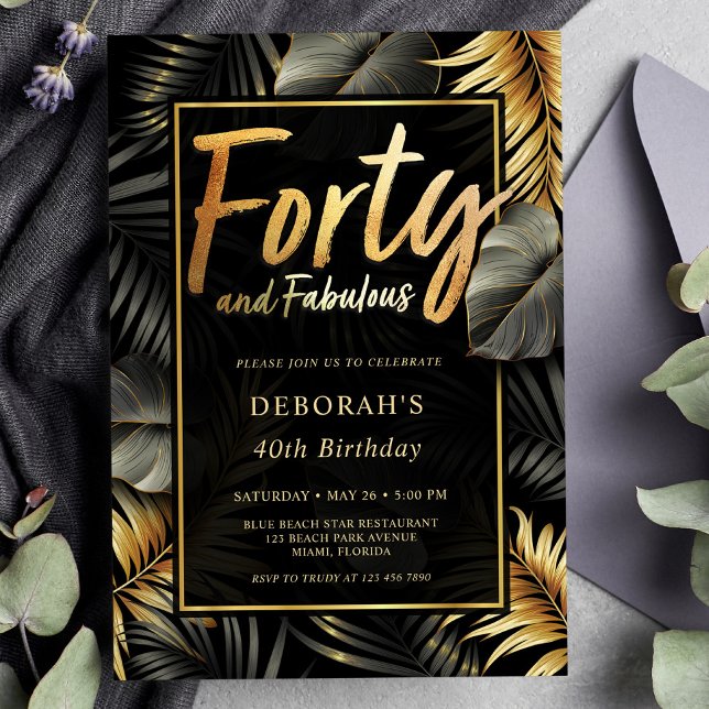 Fyrtio och Fabulous Black och Guld 40:e födelsedag Inbjudningar (Skapare uppladdad)