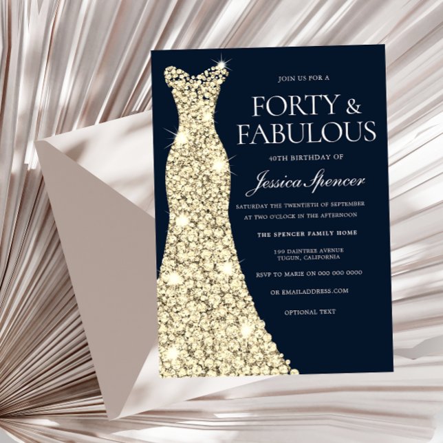 Fyrtio och Fabulous! Guld Dress Gown 40:e födelsed Inbjudningar (Skapare uppladdad)