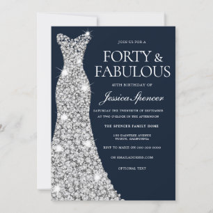 Fyrtio och Fabulous Silver Dimonds Gown 40:e födel Inbjudningar