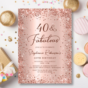 Fyrtio och fantastisk Glam Roséguld 40-årsdag Inbjudningar