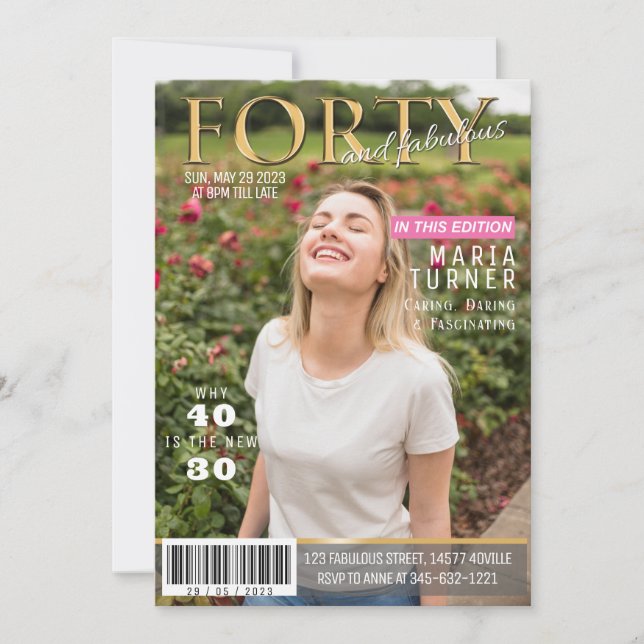 Fyrtio och fantastisk tidskriftstil inbjudan (Framsida)