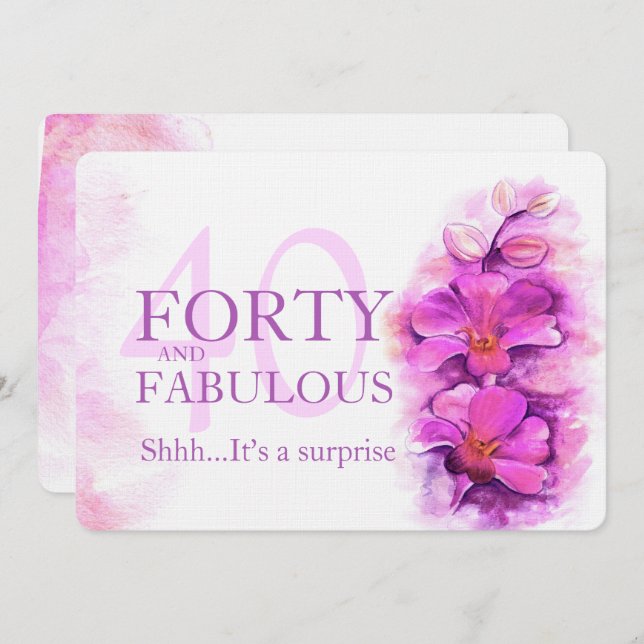 Fyrtio och fantastiska lilor med orkidéfärg inbjudningar (Fram/baksida)