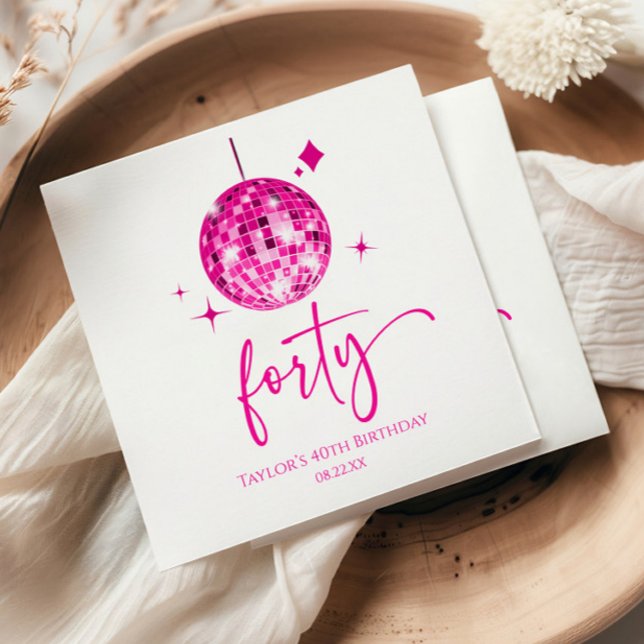 Fyrtio Rosa Disco Boll 40:e födelsedagen Party Pappersservett (Skapare uppladdad)