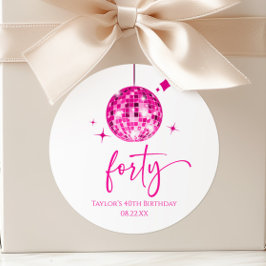 Fyrtio Rosa Disco Boll 40:e födelsedagen Party Runt Klistermärke