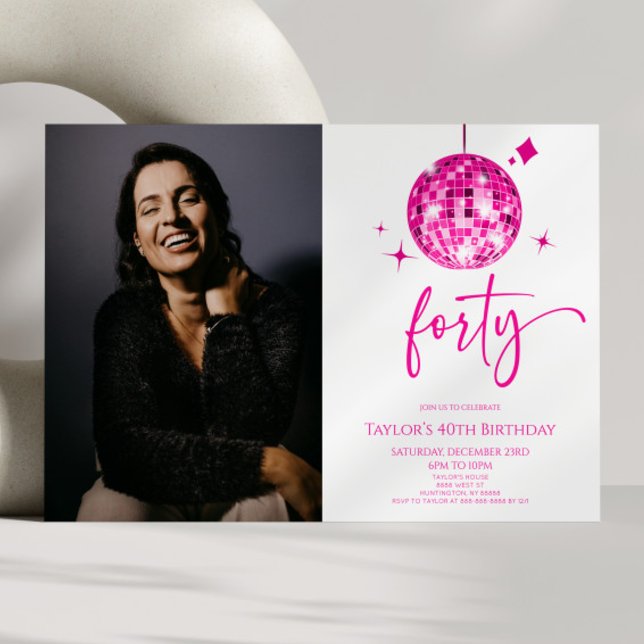Fyrtio Rosa Diskokula Fotografi 40-års Födelsedags Inbjudningar (Skapare uppladdad)
