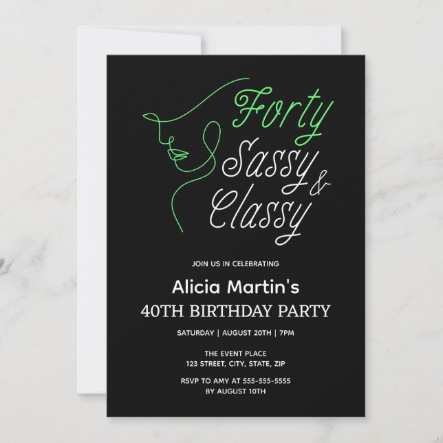 Fyrtio Sassy & Classy Black 40:e födelsedagen Part Inbjudningar (Framsida)
