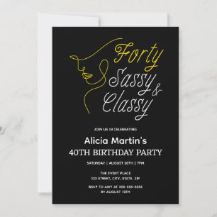 Fyrtio Sassy & Classy Guld Black 40:e födelsedagen Inbjudningar