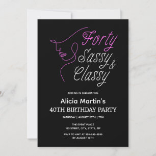 Fyrtio Sassy & Classy Rosa Black 40:e födelsedagen Inbjudningar