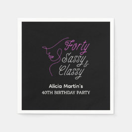 Fyrtio Sassy & Classy Rosa Black 40:e födelsedagen Pappersservett