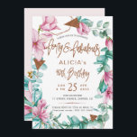 Fyrtio vattenfärgsfärgers blommigt 40 födelsedagar inbjudningar<br><div class="desc">Klassromantisk 40-dagars inbjudan till chic på en tydlig vit (redigerbar) bakgrund med rosa magnolia blommor med sage grönt och mint blue eucalyptus foliage och löv och koppar-glitter-vismisk typografi. Anpassa den med dina uppgifter! * Inbjudan är lämplig för trendig blommigt vår eller sommar utomhus trädgård eller bakgårdshärg elegant feminin och fantastiska...</div>