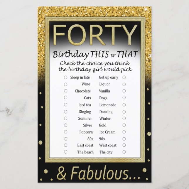 Fyrtioårsfirande This or That-lek (Framsida)