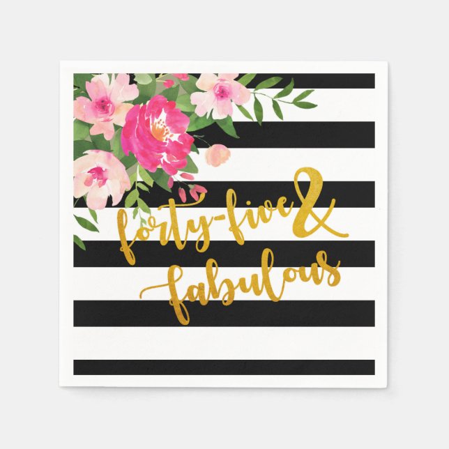 Fyrtiofem & Fabulous Napkin - Svartvit Rand Pappersservett (Framsidan)