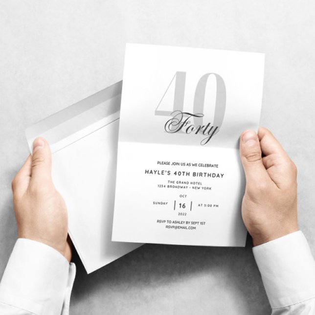 Fyrtios - 40-års födelsedagsfest Svart & Vit Chic Inbjudningar (Skapare uppladdad)
