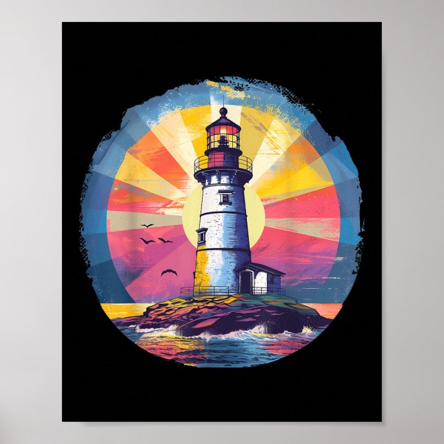 Fyrtorn Hus vid havet Segling Hav Strand Båttur Poster (Framsidan)