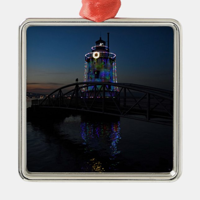 Fyrtorn i Ljus på jul Julgransprydnad Metall (Framsidan)