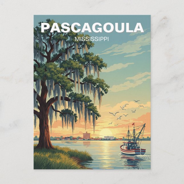 Fyrtorn i Pascagoula Mississippi Vykort (Framsida)
