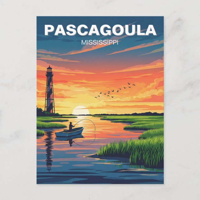Fyrtorn i Pascagoula Mississippi Vykort (Framsida)