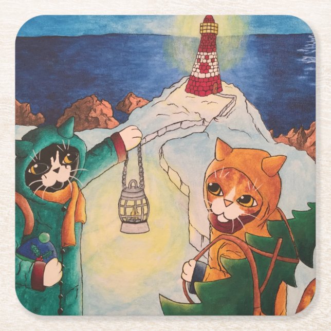 Fyrtorn på natten underlägg papper kvadrat (Framsidan)