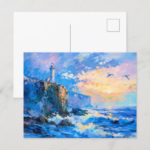 Fyrtorn på Rocky Kusten Impressionist Sjölandskap Vykort