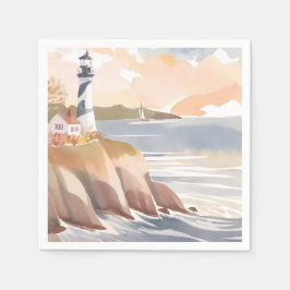 Fyrtorn på Shore | Vattenfärg, hav Pappersservett