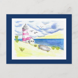 Fyrtorn på vykort för strand