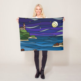 Fyrtorn Seashore under Himlar Måne Stars nattetid Fleecefilt