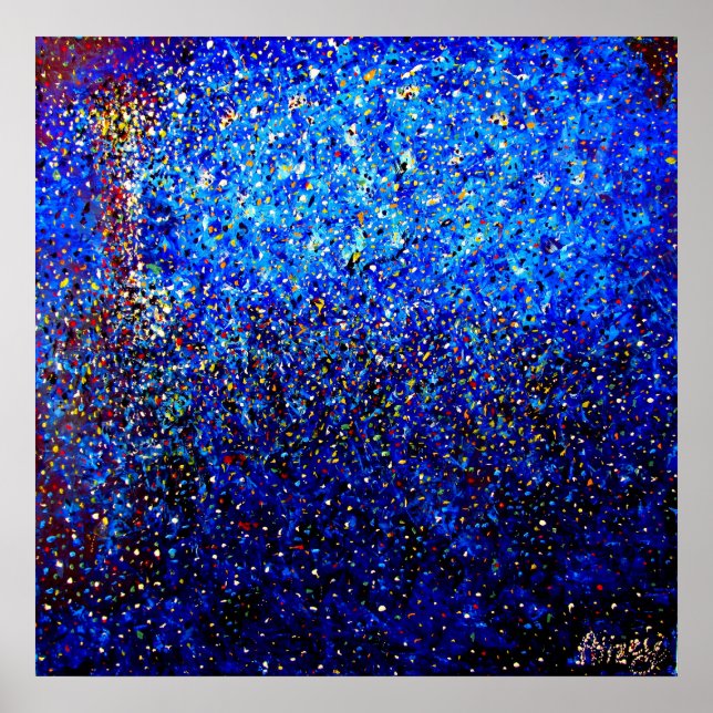 Fyrtorn vid nattpointillism Fine Art Print Poster (Framsidan)