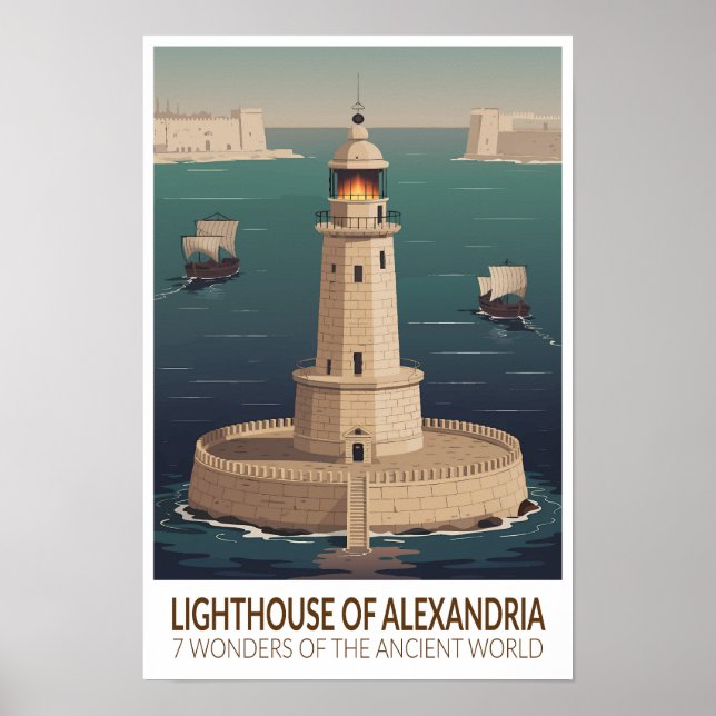 Fyrtornet i Alexandria 7 underverk i världen Poster (Framsidan)