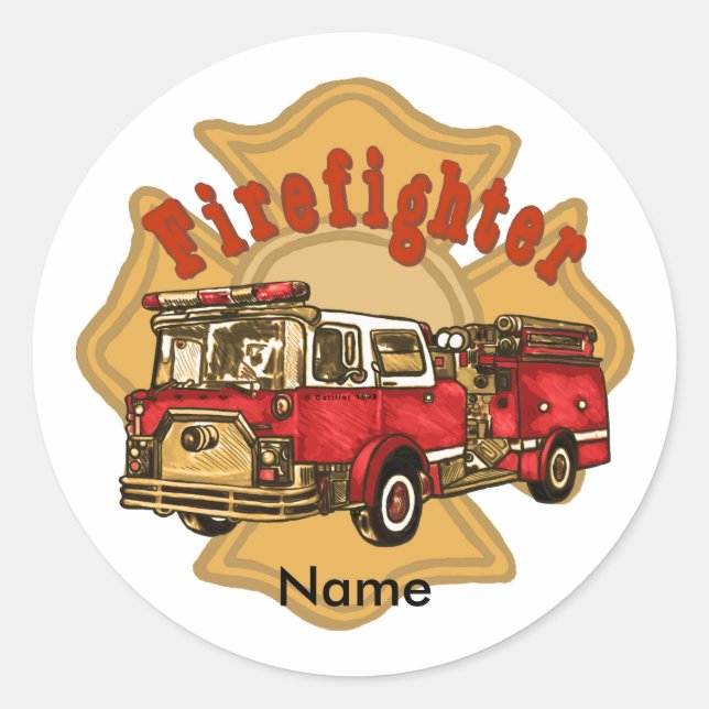 Fyrtrukig Firefighter Sticker Runt Klistermärke (Framsida)
