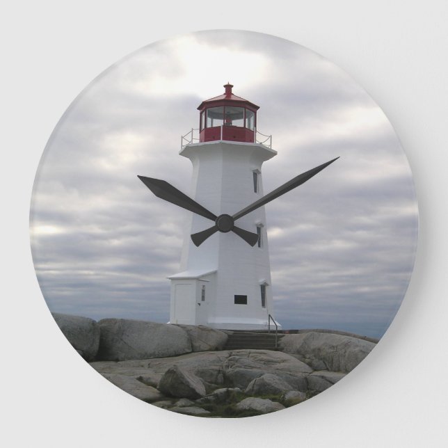 Fyrväggen tar tid på Peggys Cove Nova Scotia Stor Klocka (Framsida)