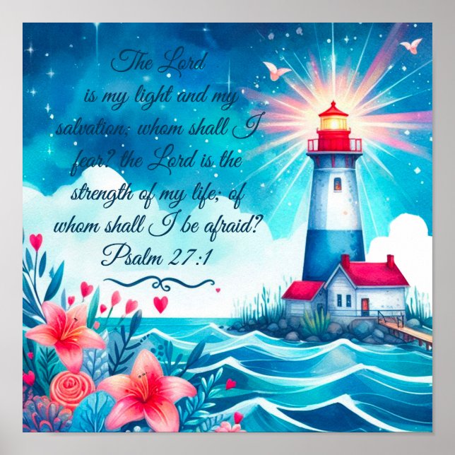 Fyrvätt med Psalm 27:1, inspirerande Poster (Framsidan)