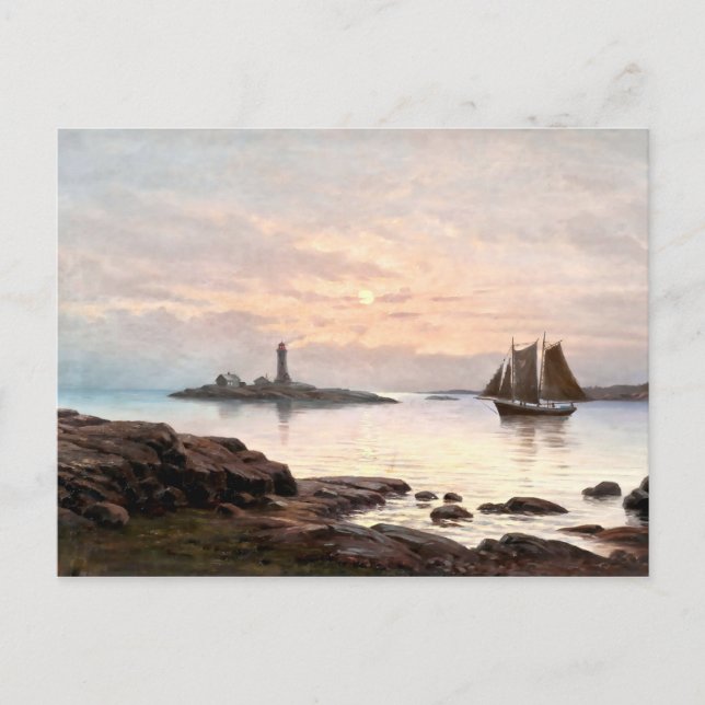Fyrvätt och segelbåt i måndagsljus Poster Vykort (Framsida)