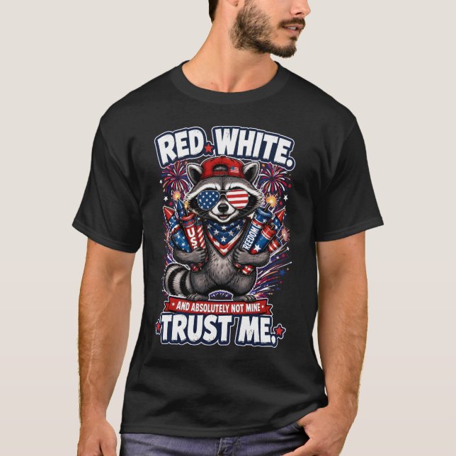 Fyrverker Tvättbjörn 4:e Juli T-shirt (Framsida)