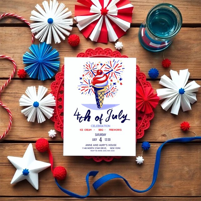 Fyrverkeri Glasskon 4:e Juli Grillfest Inbjudningar (Happy invitation for you 4th July BBQ Party!)