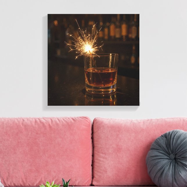 Fyrverkeri i ett glas whisky canvastryck (Insitu (Vardagsrum))