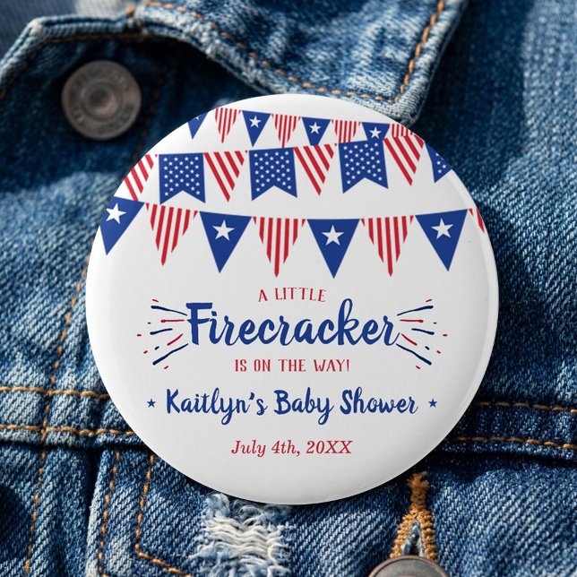 Fyrverkeri På Väg! 4:e Juli Baby Shower Knapp (Skapare uppladdad)