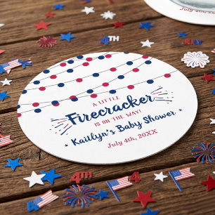 Fyrverkeri På Väg! 4:e Juli Bebis Underlägg Papper Rund