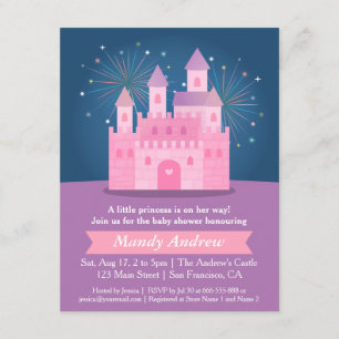 Fyrverkeri Prinsessa Slott Baby Flickas Showerfest Inbjudningar