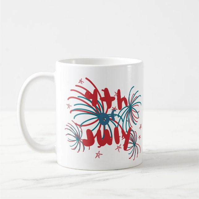 Fyrverkerier 4 juli stjärnor klotter kaffemugg (Vänster)