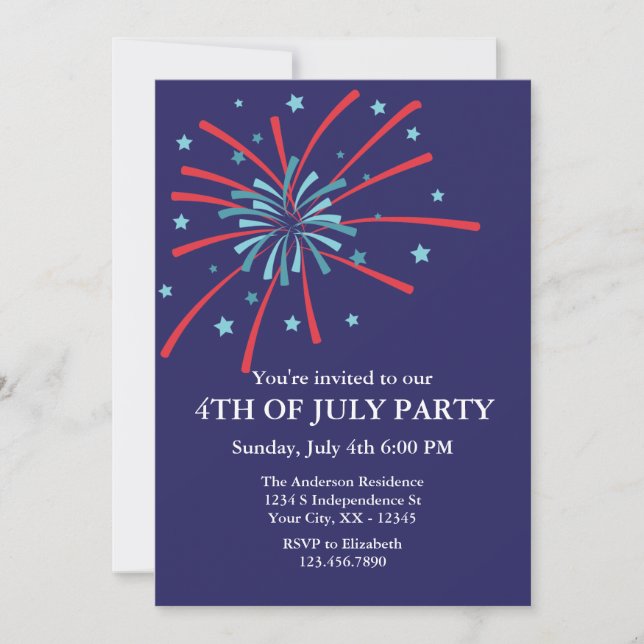 Fyrverkerier 4th av den Juli partyinbjudan Inbjudningar (Framsida)