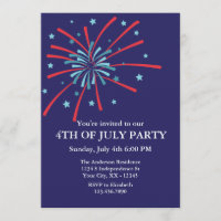 Fyrverkerier 4th av den Juli partyinbjudan